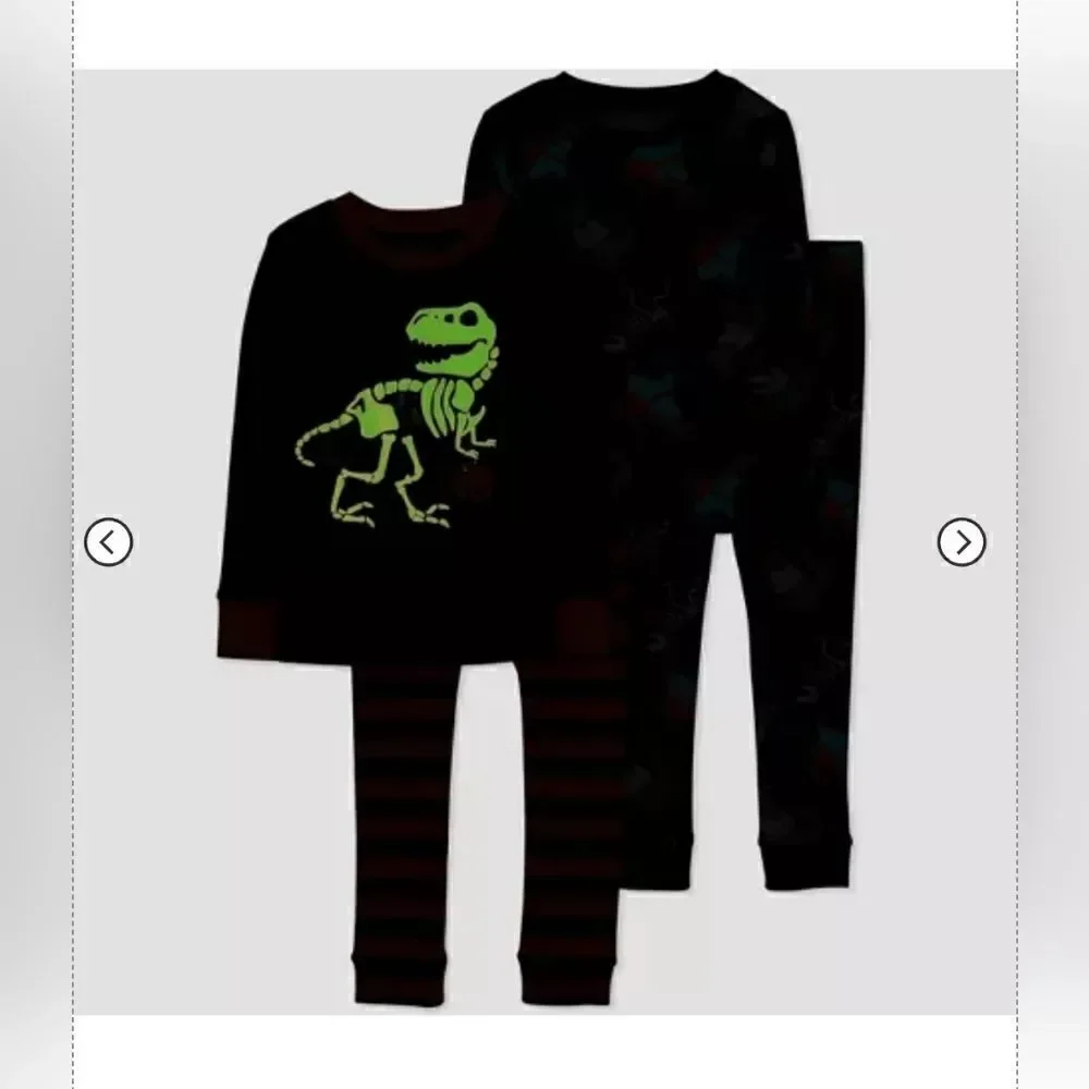 Nwt Boy's Halloween Dinosaur T Rex Skeleton Cotton Pajamas Sets.